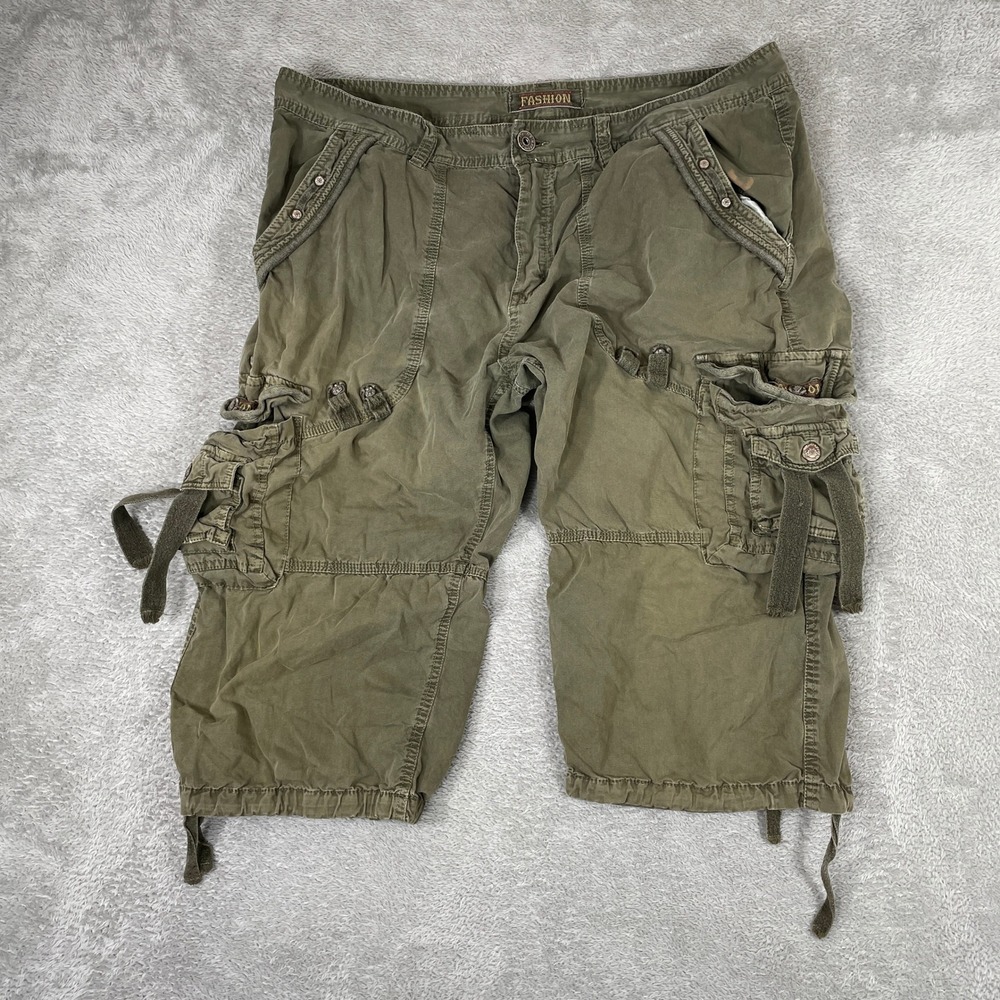 Fashion Cargo Shorts Mens 40 Green Y2K Baggy Skater Grunge Streetwear